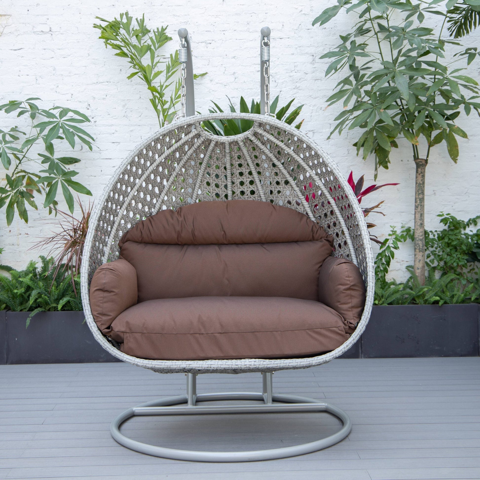 Dario Double Seater Hanging Swing With Stand For Balcony , Garden Swing (Silver)