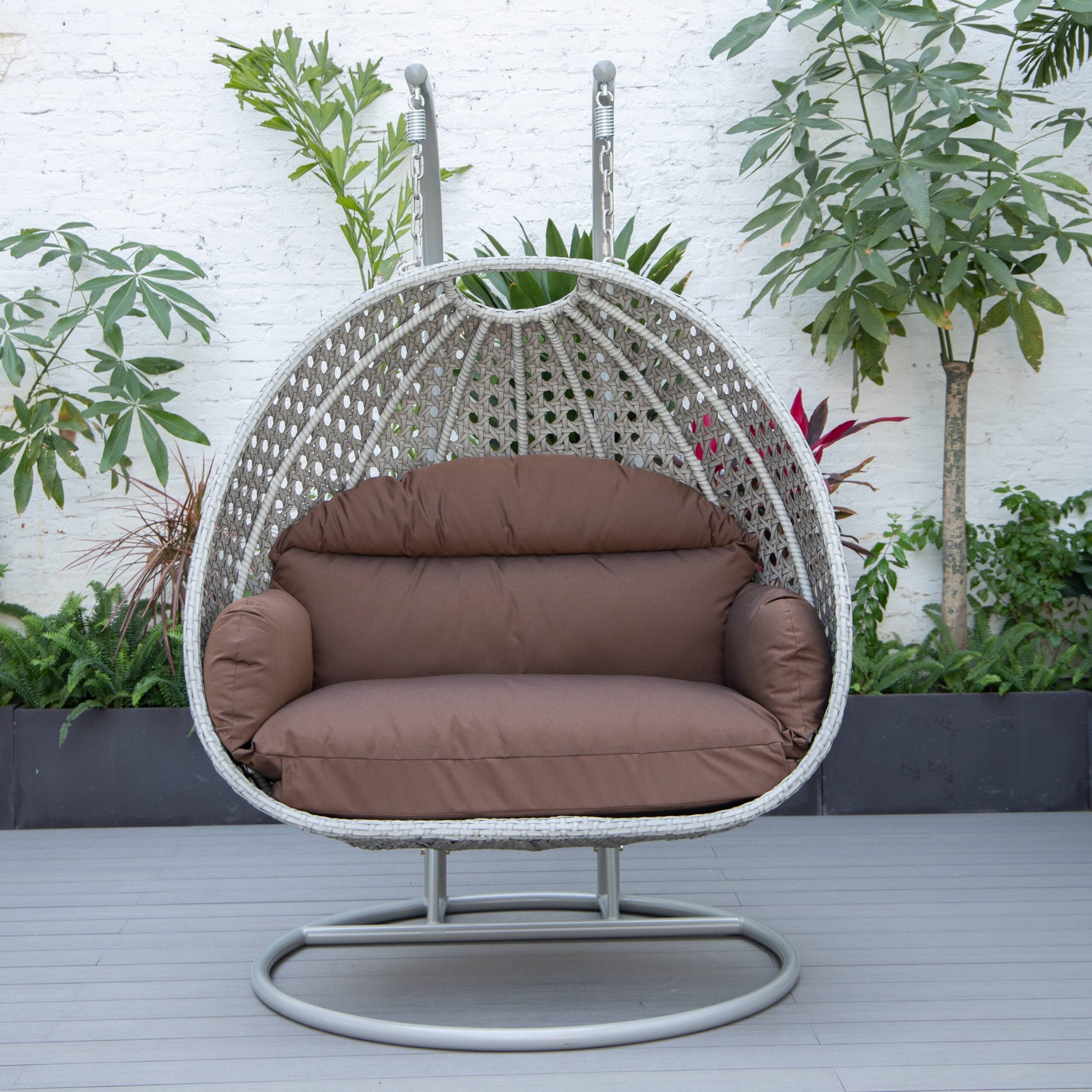 Dario Double Seater Hanging Swing With Stand For Balcony , Garden Swing (Silver)