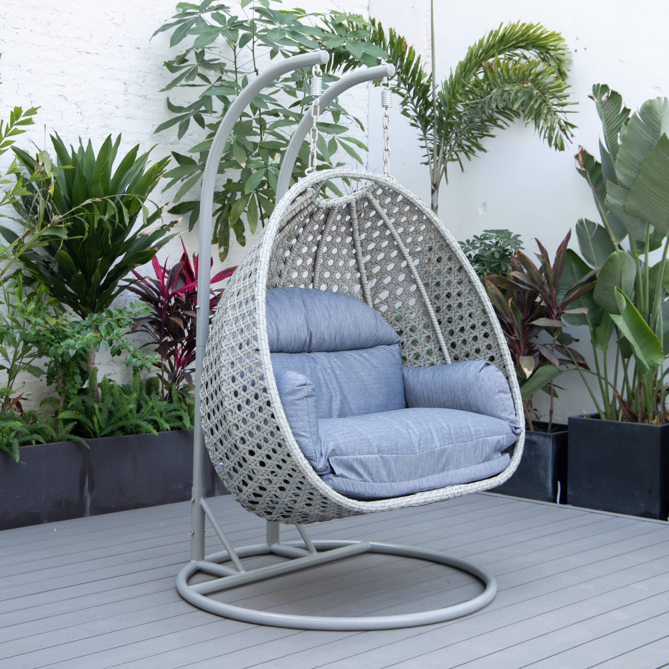 Dario Double Seater Hanging Swing With Stand For Balcony , Garden Swing (Silver)