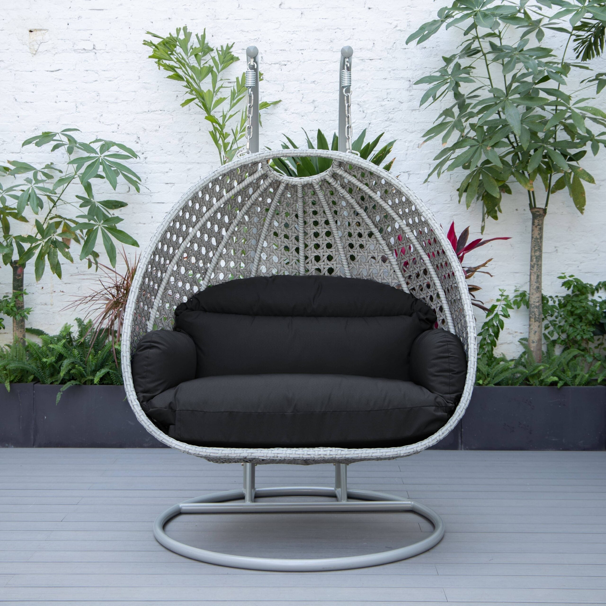 Dario Double Seater Hanging Swing With Stand For Balcony , Garden Swing (Silver)