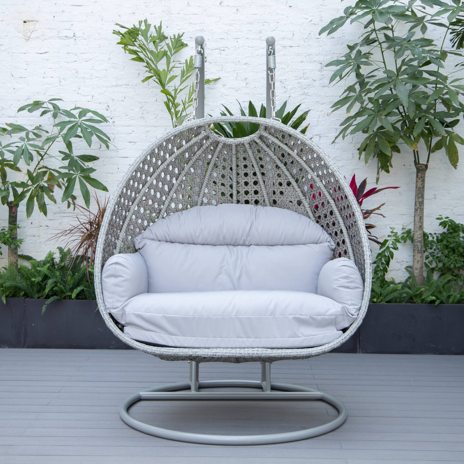 Dario Double Seater Hanging Swing With Stand For Balcony , Garden Swing (Silver)