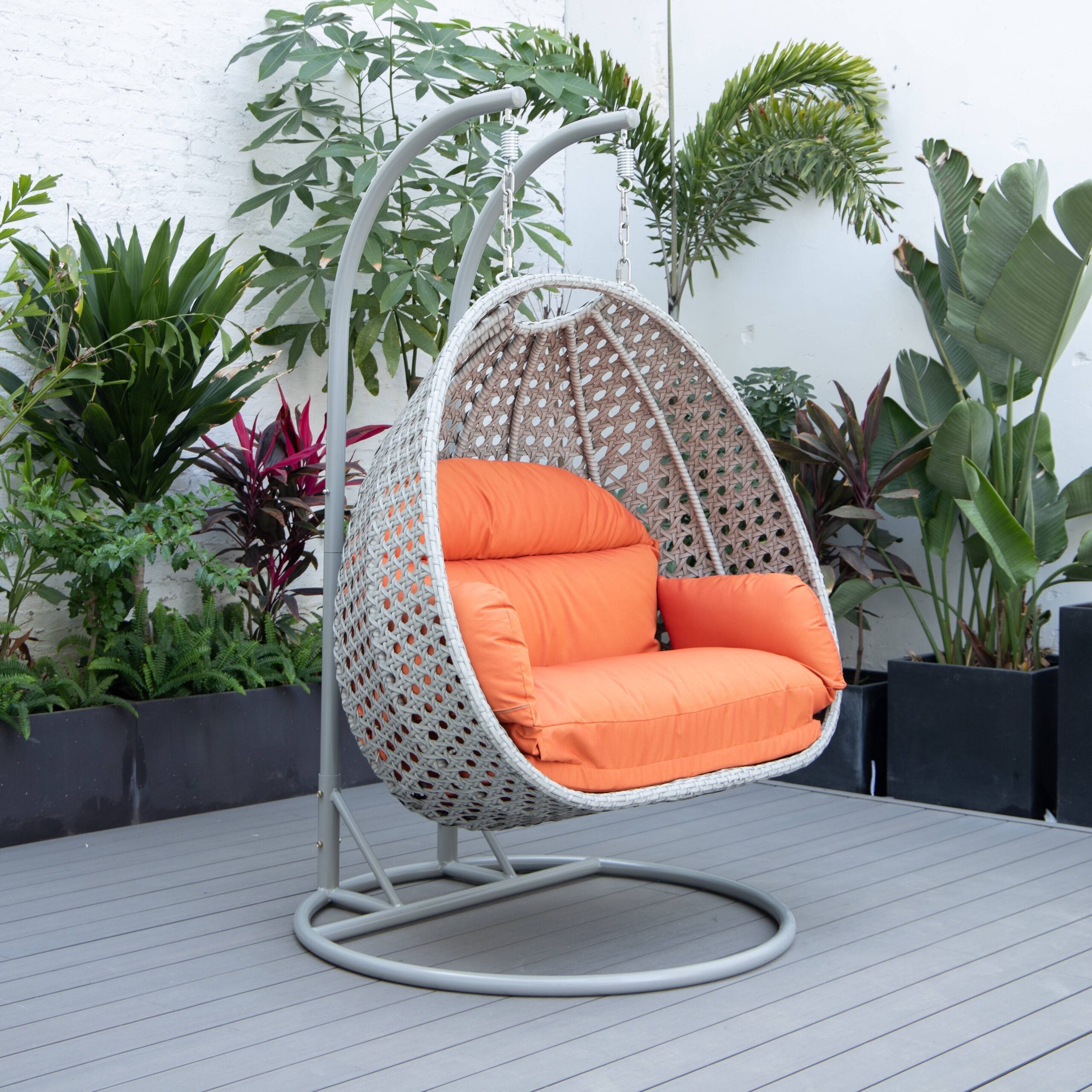 Dario Double Seater Hanging Swing With Stand For Balcony , Garden Swing (Silver)