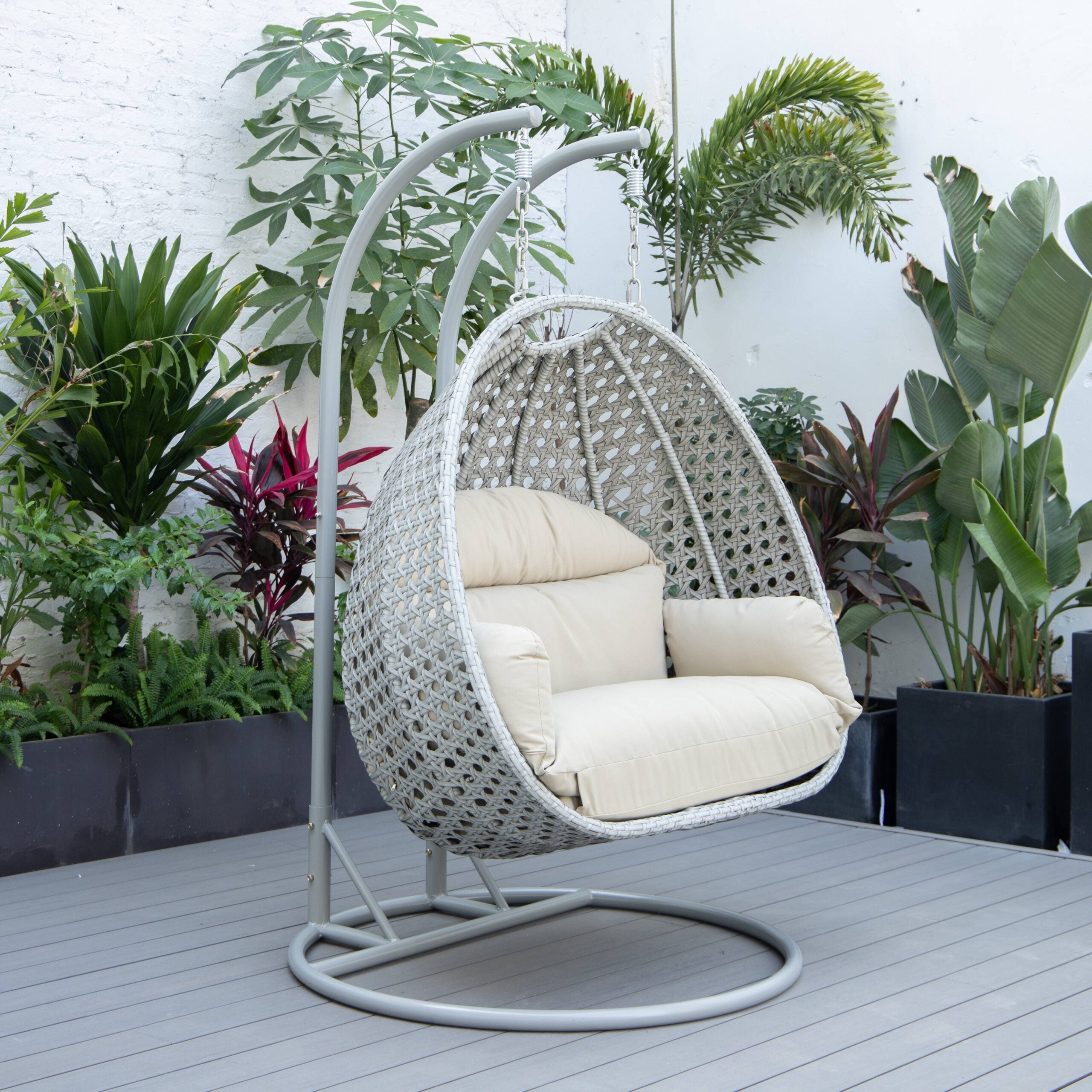 Dario Double Seater Hanging Swing With Stand For Balcony , Garden Swing (Silver)