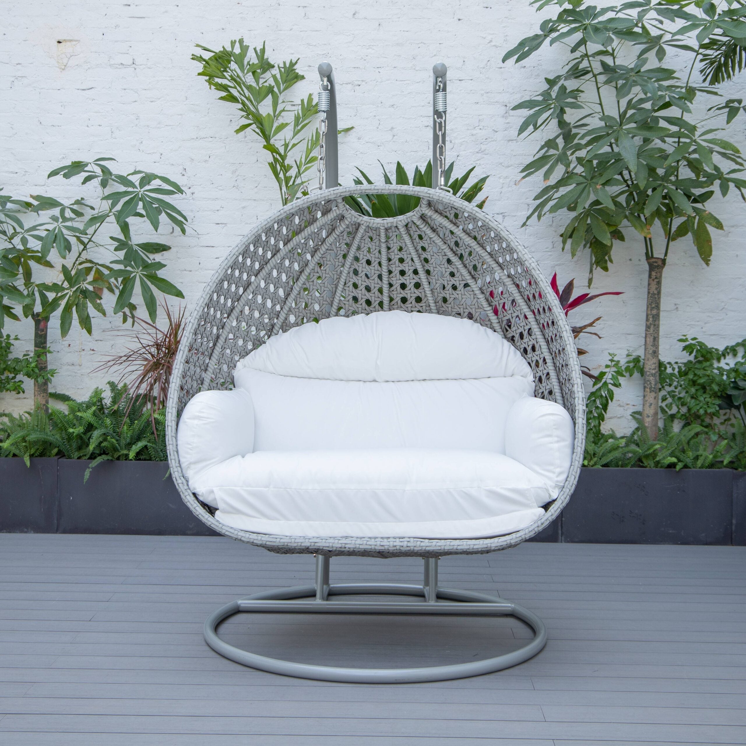 Dario Double Seater Hanging Swing With Stand For Balcony , Garden Swing (Silver)