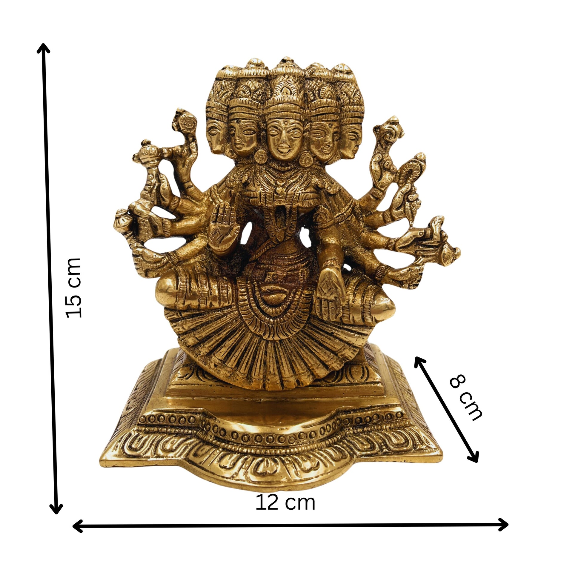 Brass Gayatri Devi Idol | Panchamukhi Vedamata Gayatri Mata Murti | Handcrafted Pital Savitri Devi Statue for Pooja & Home Decor,Gold, 6 Inch, 1 Piece