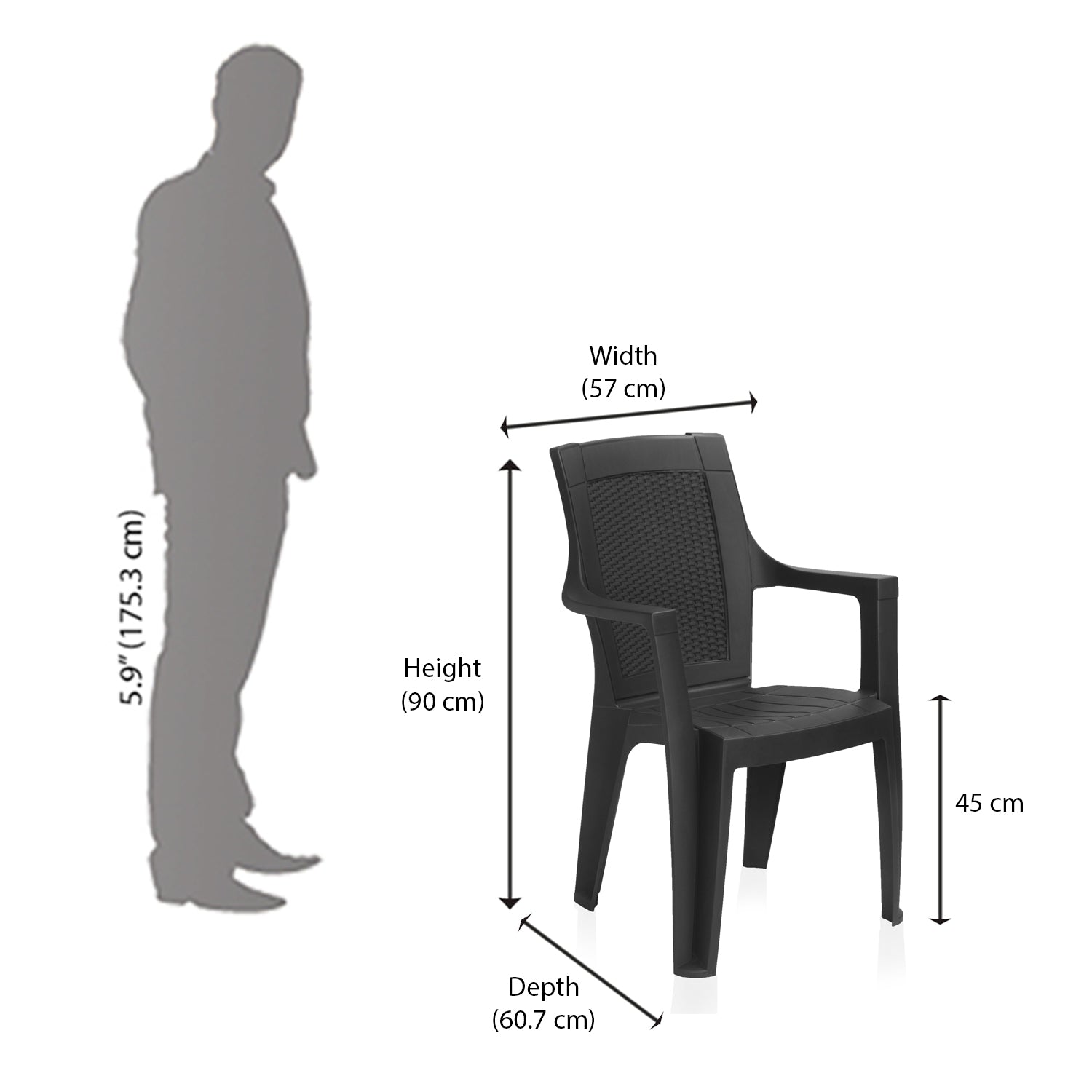 Nilkamal Mystique Plastic Arm Chair (Iron Black)
