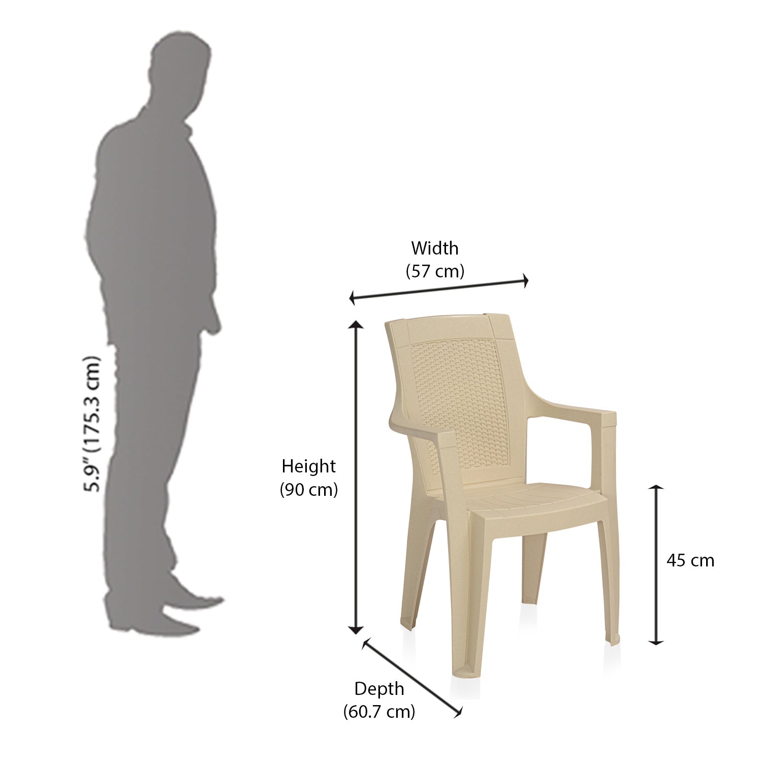 Nilkamal Mystique Plastic Arm Chair (Marble Cream)