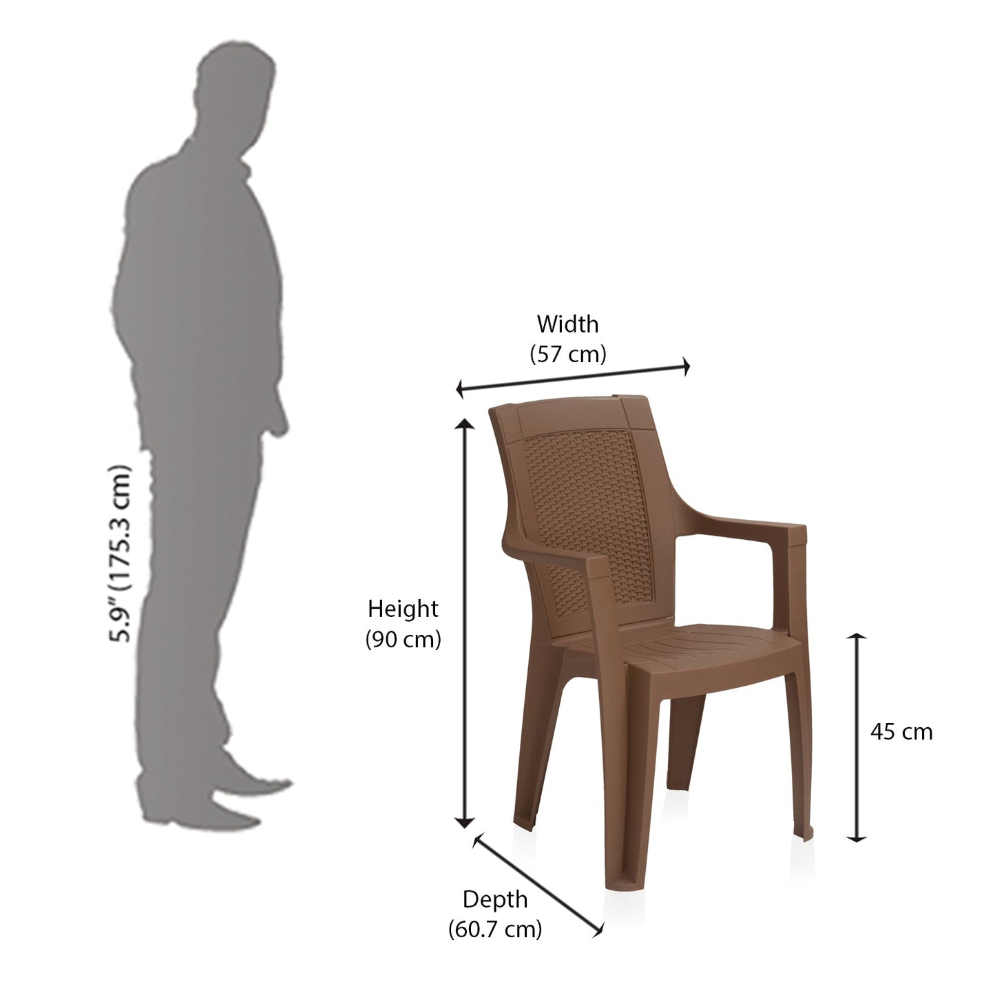 Nilkamal Mystique Plastic Arm Chair (Rattan Dark Beige)