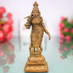 Bronze Meenakshi Amman Idol, Madurai Meenakshi Ambal Devi Murti, South Indian Chola Style Kamsya Panchaloha Vigraha for Home Temple Pooja, Brown, 6 Inch, 1 Piece