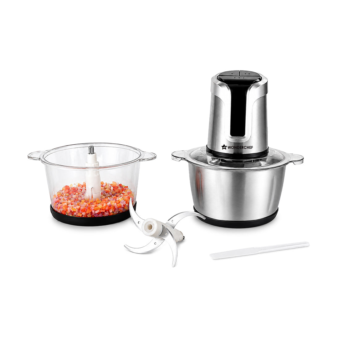 Wonderchef Maestro Digital Electric Chopper, Mincer, for Kitchen, 300W Motor, Sharp Stainless-steel Blades, Whisk Attach