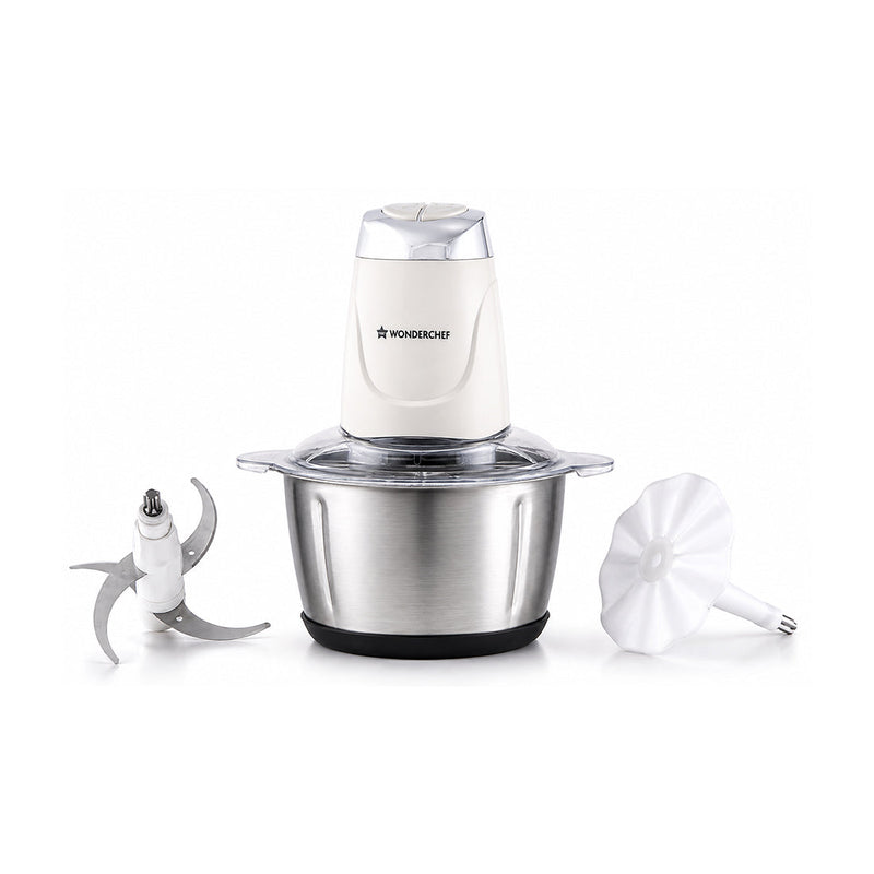 Wonderchef Maestro Electric Chopper and Mincer for Kitchen, 300W Motor, Sharp Stainless-steel Blades and Whisk Attachmen