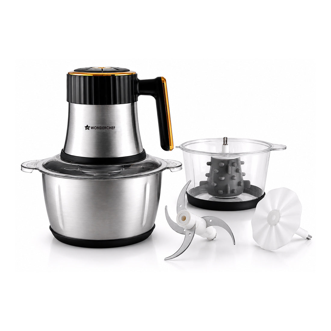 Wonderchef Maestro Neo Electric Chopper, Mincer, Peeler for Kitchen, 300W Motor, Sharp Stainless-steel Blades, Whisk and