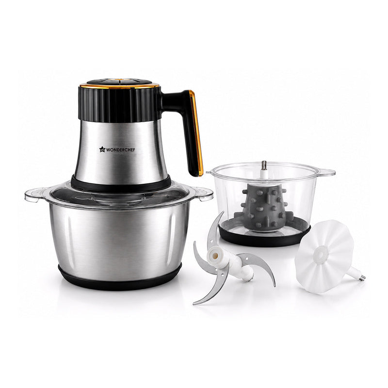 Wonderchef Maestro Neo Electric Chopper, Mincer, Peeler for Kitchen, 300W Motor, Sharp Stainless-steel Blades, Whisk and