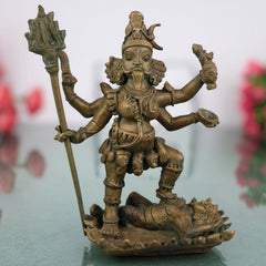 Bronze Maha Kali Idol Mahakali Kalika Dakshina Kali Bhadrakali Chamundi Kali Mata Murti Panchaloha Style Chola Art Handmade Kali Amman Kalikambal Vigraha for Puja Mandir Decor Temple Statue, Brown, 6.5 Inch, 1 Piece