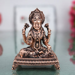 Copper Mahalakshmi Idol Sri Lakshmi Devi Murti Kamala Padmavati Narayani Lakshmi Mata Vigraha for Puja Mandir Vastu Diwali Decor, Brown, 3 Inch, 1 Piece