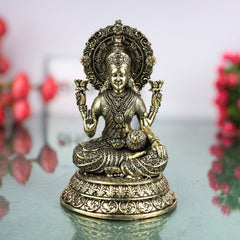 Brass Mahalakshmi Idol Sri Lakshmi Devi Murti Peetal Pital Vigraha Kamala Indira Ashtalakshmi Statue for Puja Mandir Home Decor Gift, Gold, 5.5 Inch, 1 Piece