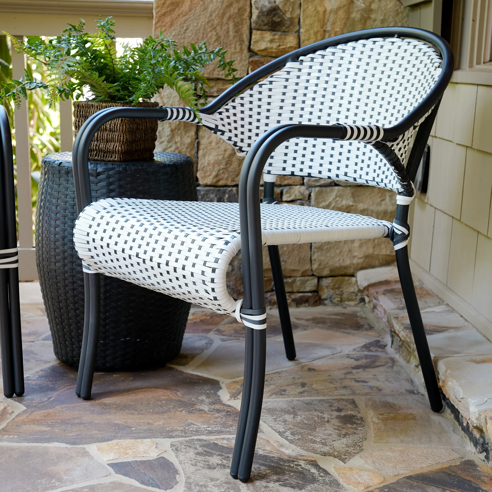Shore Outdoor Patio Seating Set 2 Chairs and 1 Table Set (Black + White)