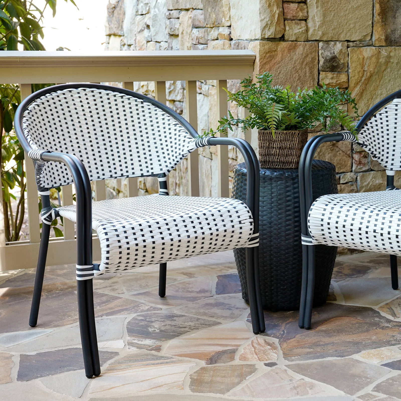 Shore Outdoor Patio Seating Set 2 Chairs and 1 Table Set (Black + White)