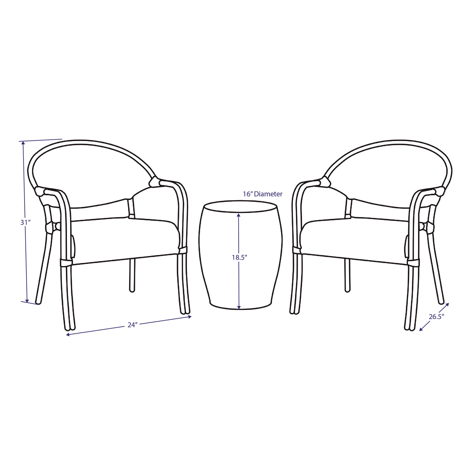 Shore Outdoor Patio Seating Set 2 Chairs and 1 Table Set (Black + White)