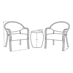 Shore Outdoor Patio Seating Set 2 Chairs and 1 Table Set (Black + White)