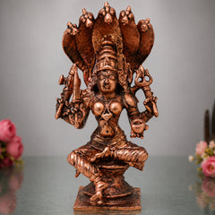 Copper Mariamman Idol Mariamma Devi Muthu Mariamman Murti Samayapuram Amman Statue for Pooja Home Decor Temple Vigraham Tamra Shakti Gramadevata Renuka Yellamma Sitala Mata Sculpture, Brown, 4.5 Inch, 1 Piece