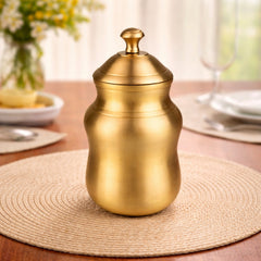 Brass Ghee Box, Masala Box, Pittal Ghee Dabba, Kanchu Ghee Holder, Indian Spice Storage Pot, Vintage Style Brass Pooja Box, Capacity 300ml, Gold, 6.5 Inch, 1 Piece