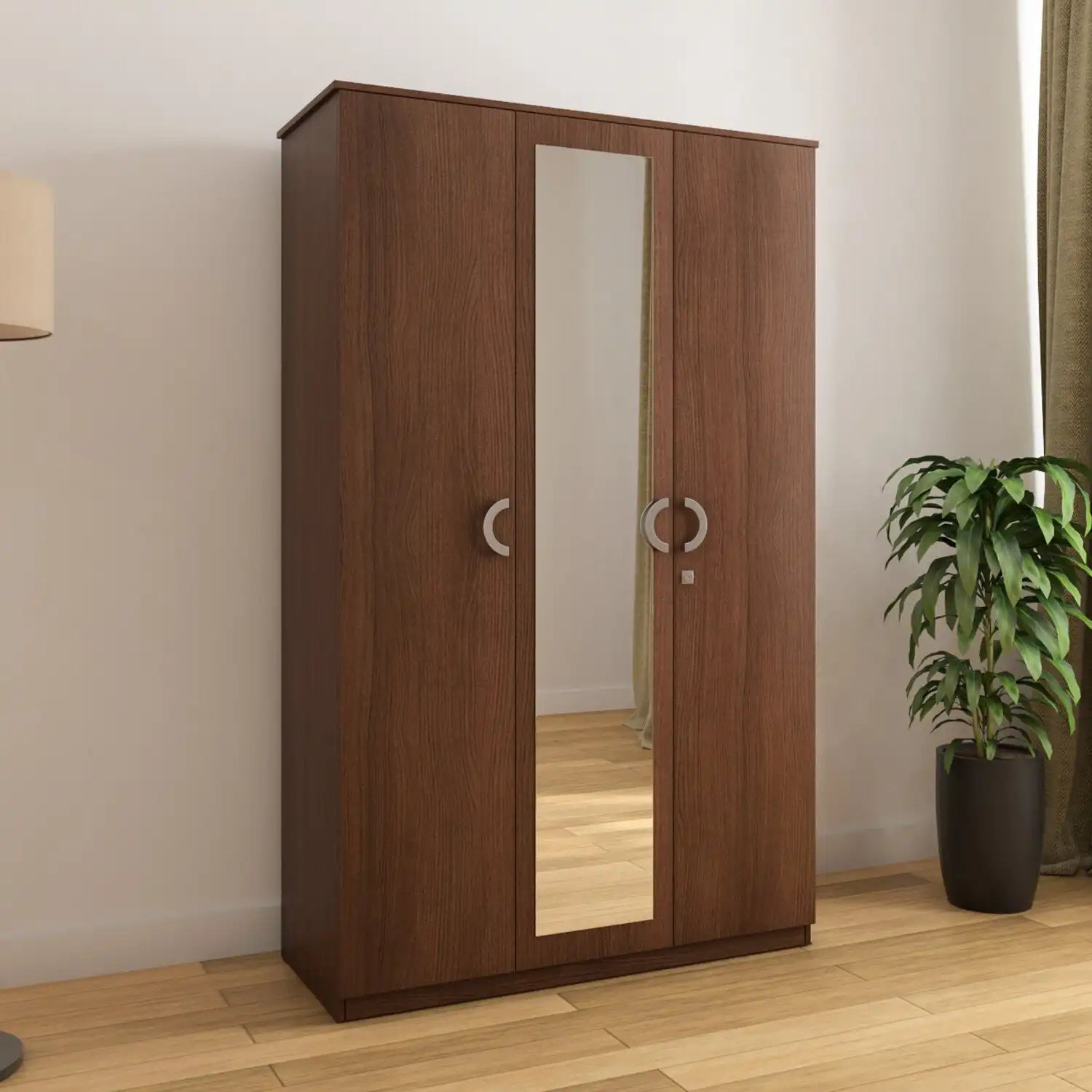 Nilkamal Massif 3 Door Wardrobe with Mirror (Legno Oak)
