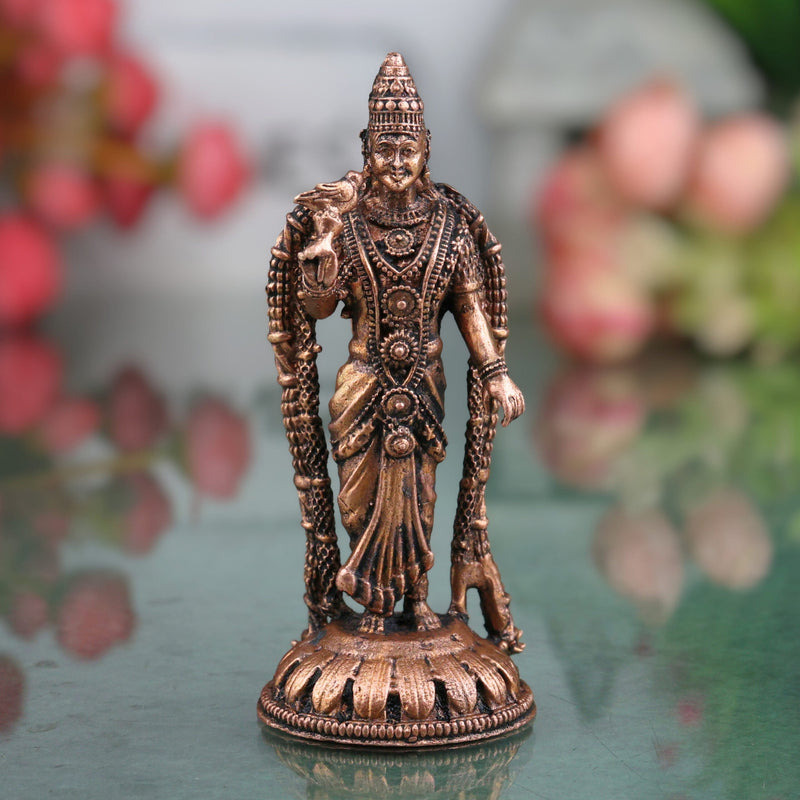 Copper Meenakshi Amman Idol, Meenatchi Meenalochani Sundareswari Devi Tamraloha Vigraham for Home Pooja & Decor, Brown, 3 Inch, 1 Piece