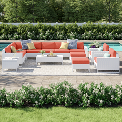 Angerona Outdoor Sofa Set 7 Seater, 2 Single seater and 1 Center Table, 1 Side Table With 2 Ottoman Set (White)
