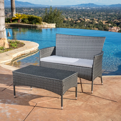 Allesi Outdoor 2 seater Sofa and 1 Center Table (Dark Grey + White)