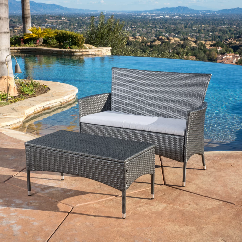 Allesi Outdoor 2 seater Sofa and 1 Center Table (Dark Grey + White)
