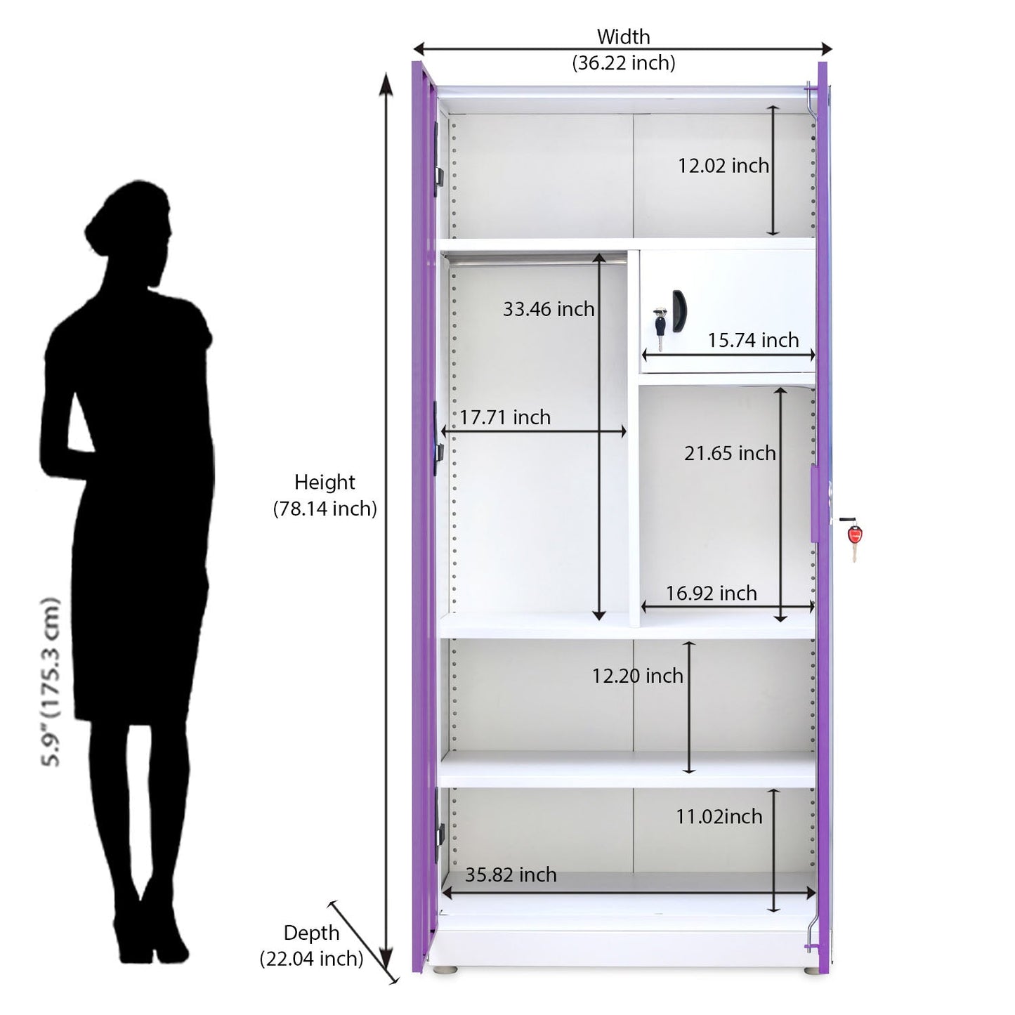 Nilkamal Mercury 2 Door Steel Wardrobe (Voilet / White)