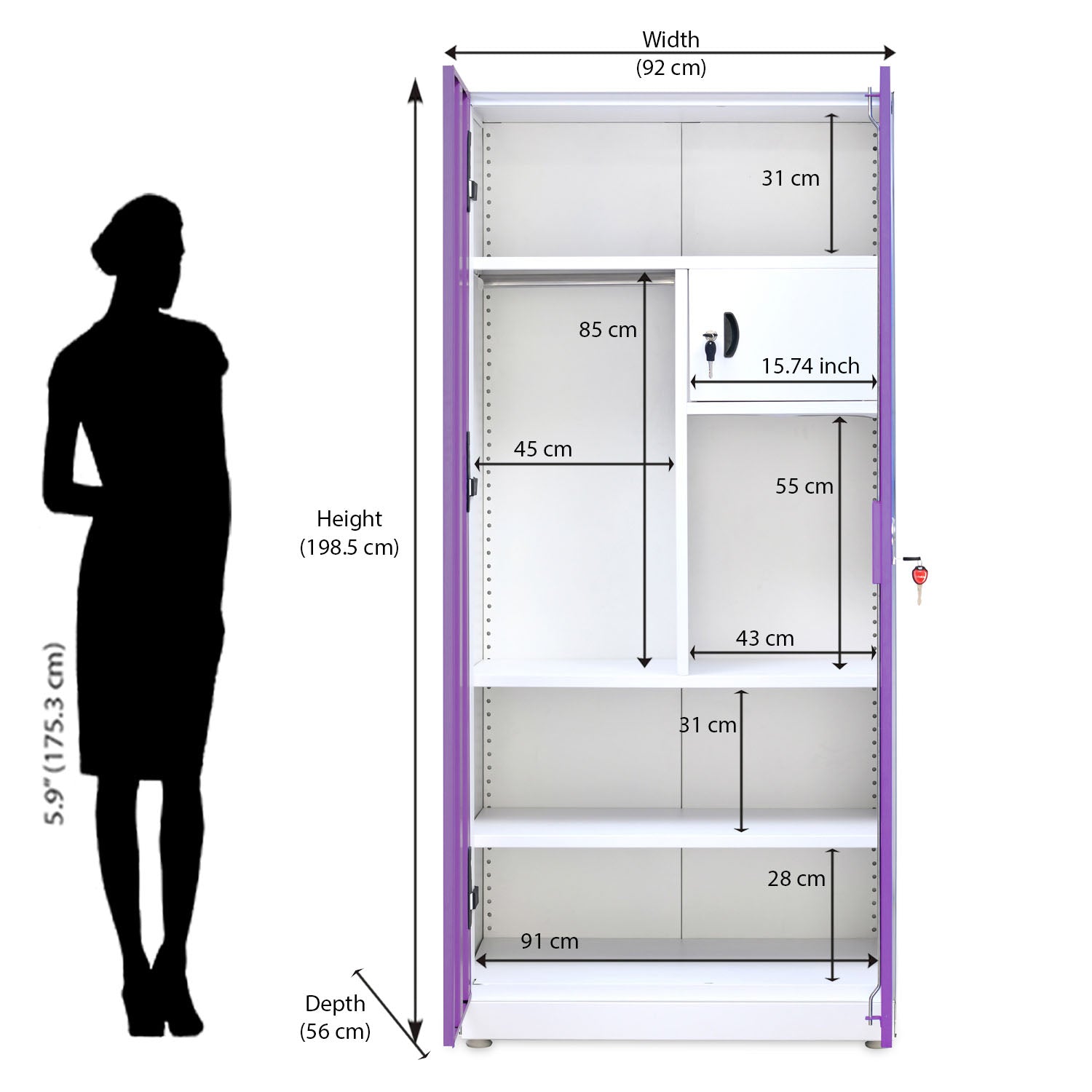 Nilkamal Mercury 2 Door Steel Wardrobe (Voilet / White)