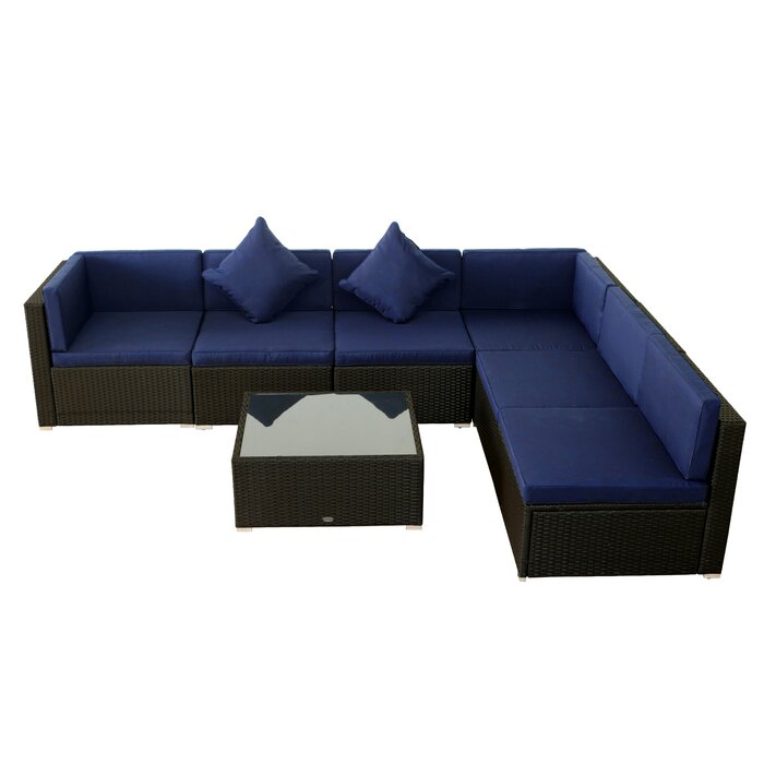 Castiglione Outdoor Patio Sofa Set 6 seater and 1 Center Table (Black)