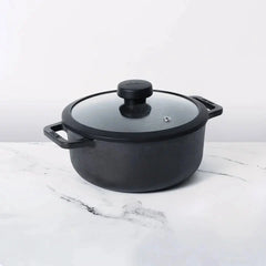 Meyer Pre-Seasoned Cast Iron Dutch Oven/Sauteuse with Glass Lid, 20cm