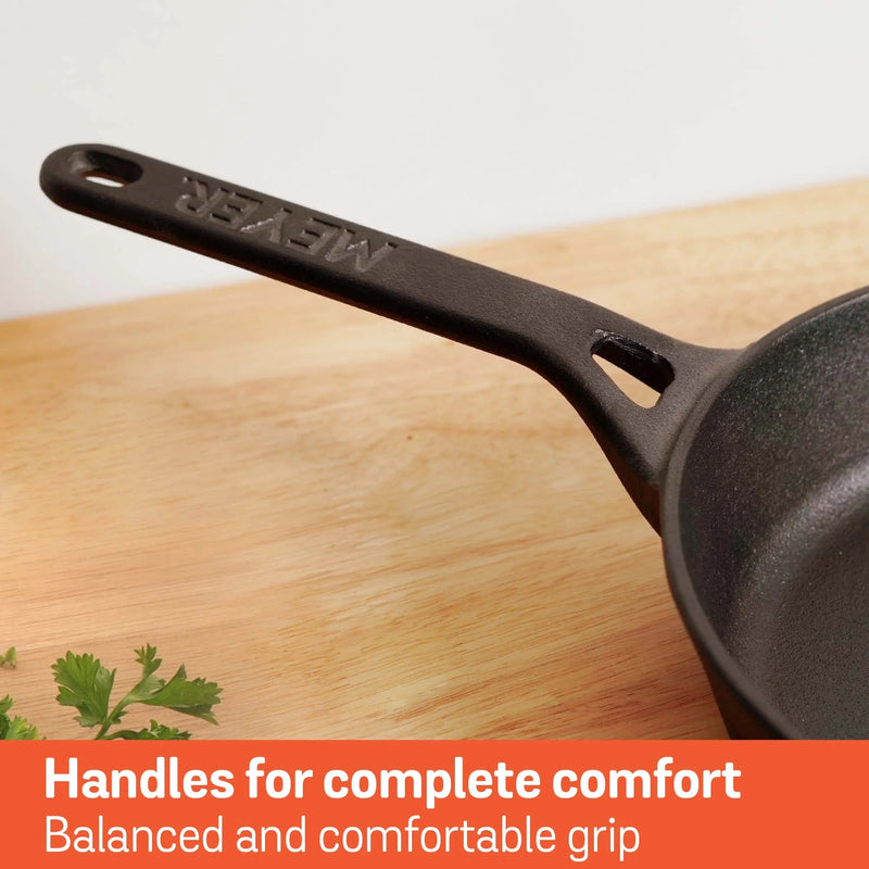 Meyer Pre-Seasoned Cast Iron 2pcs Set (20cm Frypan/Skillet + 28cm Flat Dosa Tawa)