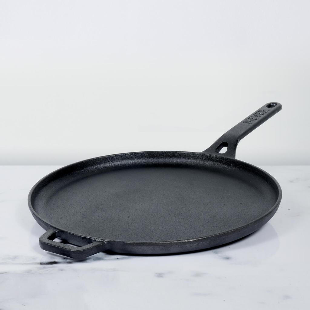 Meyer Pre-Seasoned Cast Iron Flat Dosa Tawa, 28 cm, Black