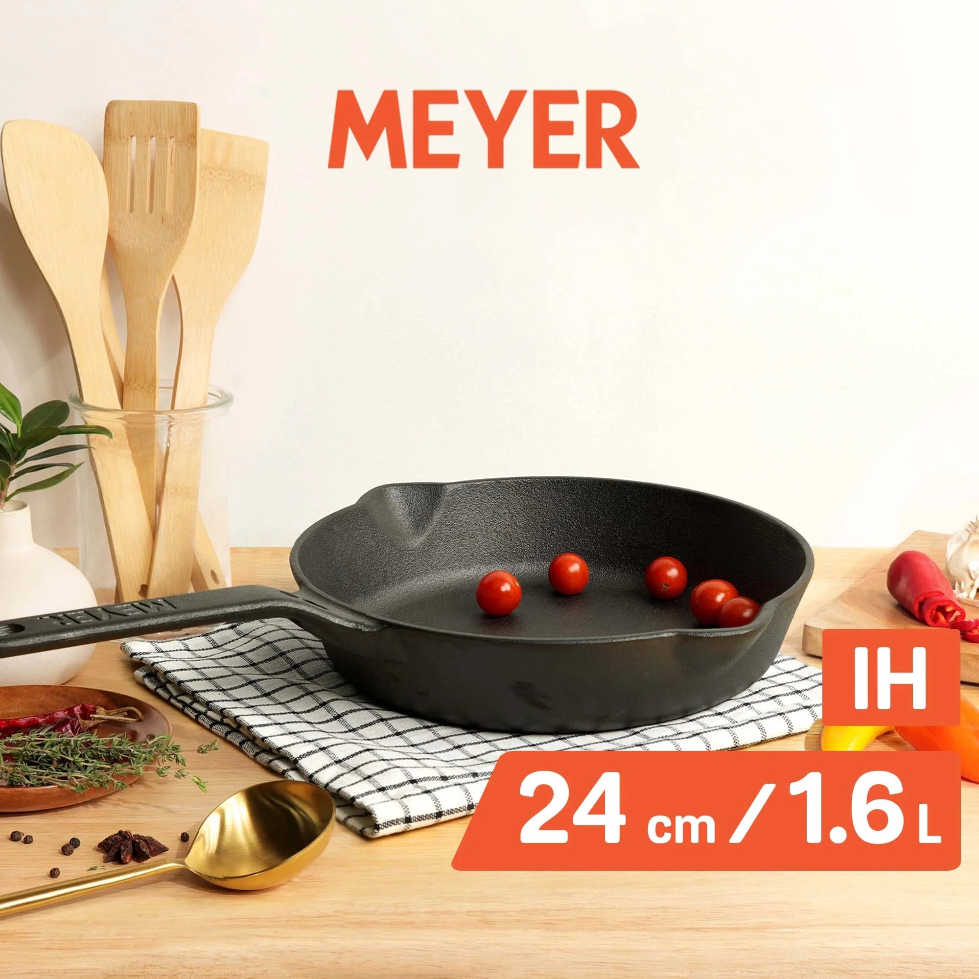 Meyer Pre-Seasoned Cast iron Frypan/Skillet single handle, 24cm