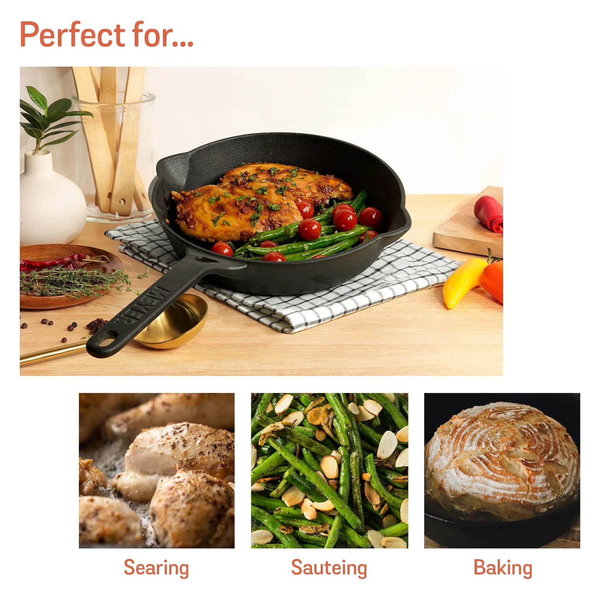 Meyer Pre-Seasoned Cast iron Frypan/Skillet single handle, 24cm