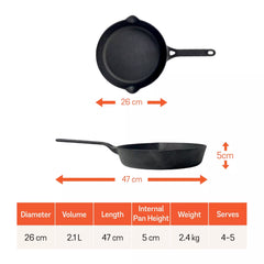 Meyer Pre-Seasoned Cast iron Frypan/Skillet single handle, 26cm