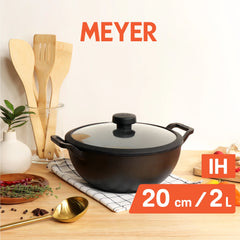 Meyer Pre Seasoned Cast Iron Deep Kadai/Wok with Glass Lid , 20cm
