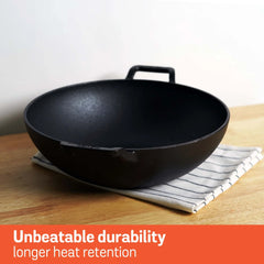 Meyer Pre Seasoned Cast Iron curved Kadai without Lid, 20cm