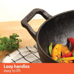 Meyer Pre Seasoned Cast Iron curved Kadai without Lid, 20cm
