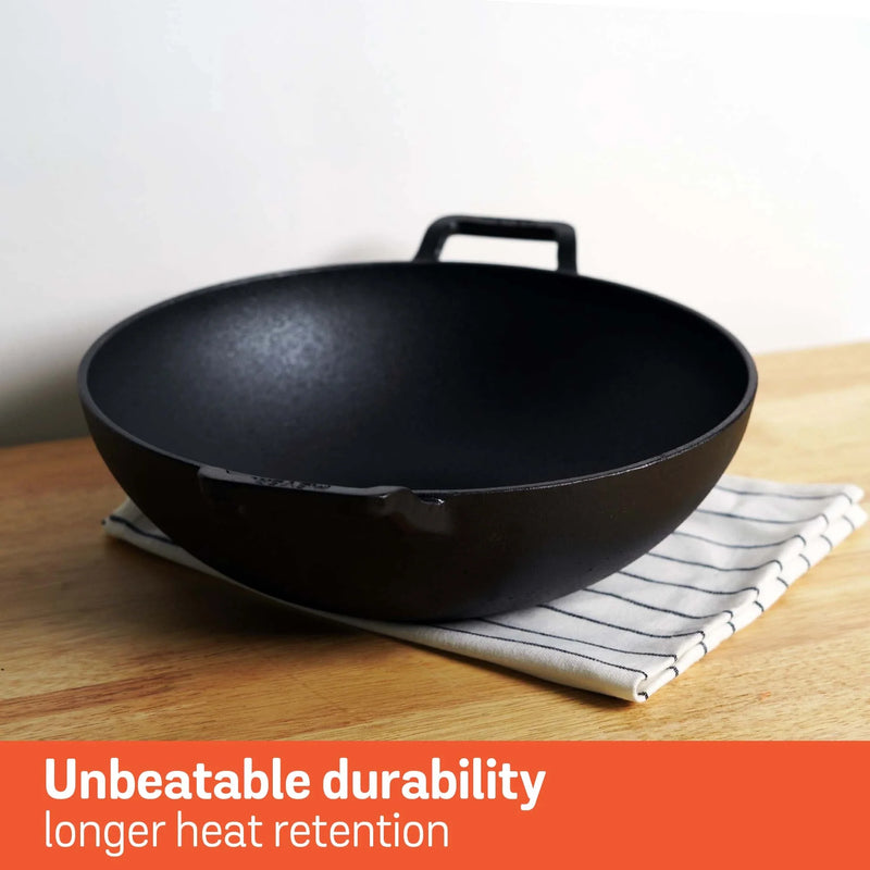 Meyer Pre Seasoned Cast Iron curved Kadai without Lid, 26cm