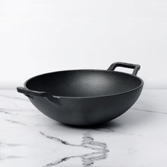 Meyer Pre Seasoned Cast Iron curved Kadai without Lid, 24cm