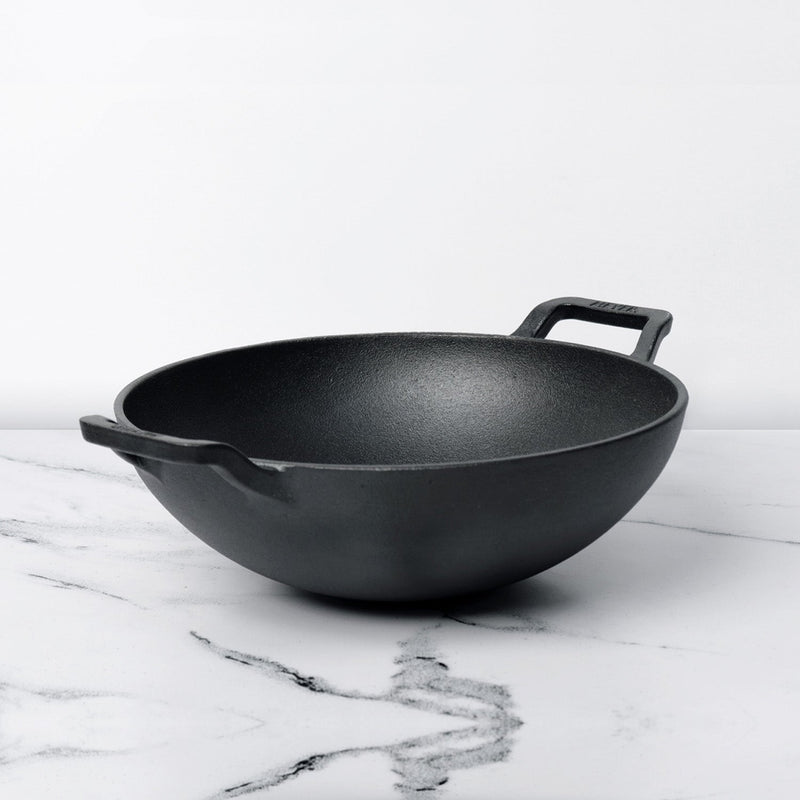 Meyer Pre Seasoned Cast Iron curved Kadai without Lid, 24cm