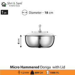Stainless Steel Micro Hammered Donga with Lid