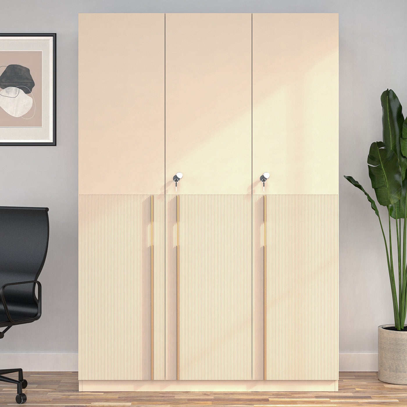 Nilkamal Mirage Engineered Wood 3 Door Wardrobe (Ivory)