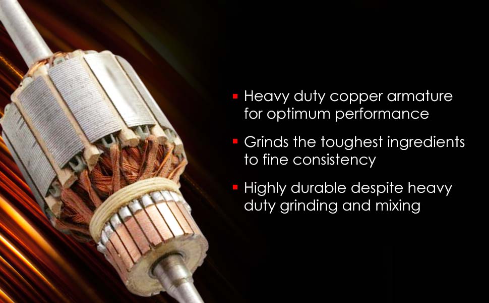 Sumo Mixer Grinder 1000W With 3 Stainless Steel & 1 Fruit Filter Jar 5 Years Warranty On Motor, Rust And Black, Long life motor