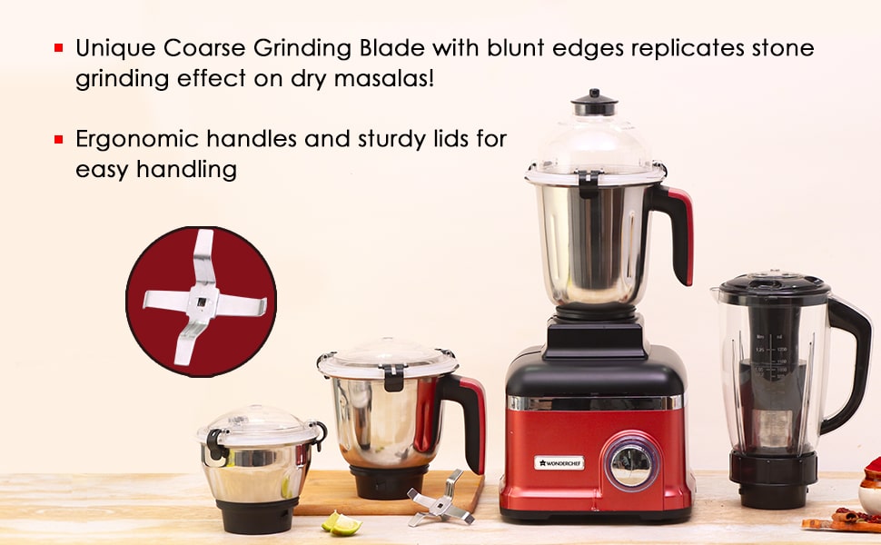 Sumo Mixer Grinder 1000W With 3 Stainless Steel & 1 Fruit Filter Jar 5 Years Warranty On Motor, Rust And Black, Long life motor